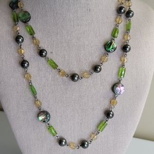 lia sophia green beaded silvertone necklace
